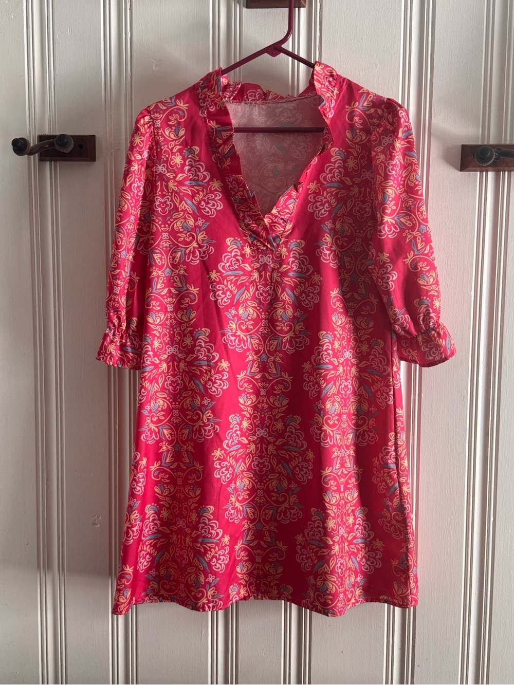 Pink Floral V-Neck Shift Dress